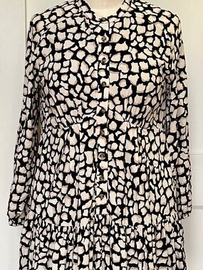 NWOT WHISTLES SHIRTDRESS UK 8 US 4 LONG SLEEVE BLACK IVORY ANIMAL PRINT OVERSIZE